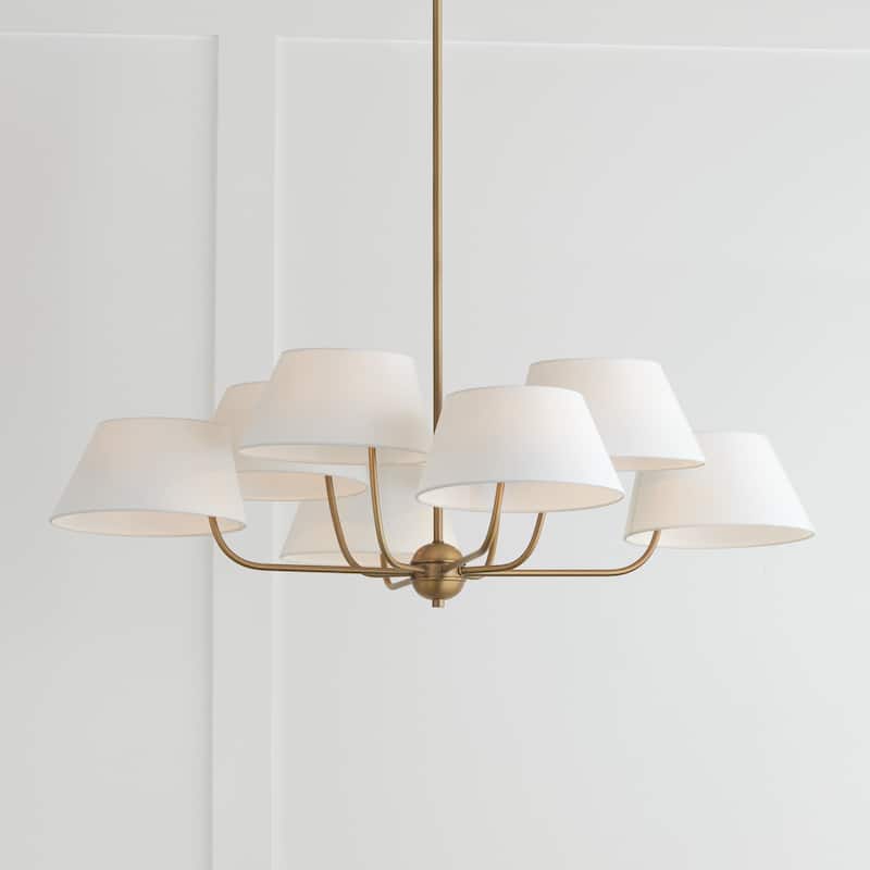 Welsley 8-light Aged Brass Chandelier w/ White Fabric Shade