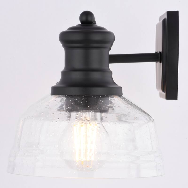 VAXCEL Beloit Matte Black Farmhouse Bathroom Vanity Lighting Wall Fixture, Clear Seeded Glass Shade, Dimmable