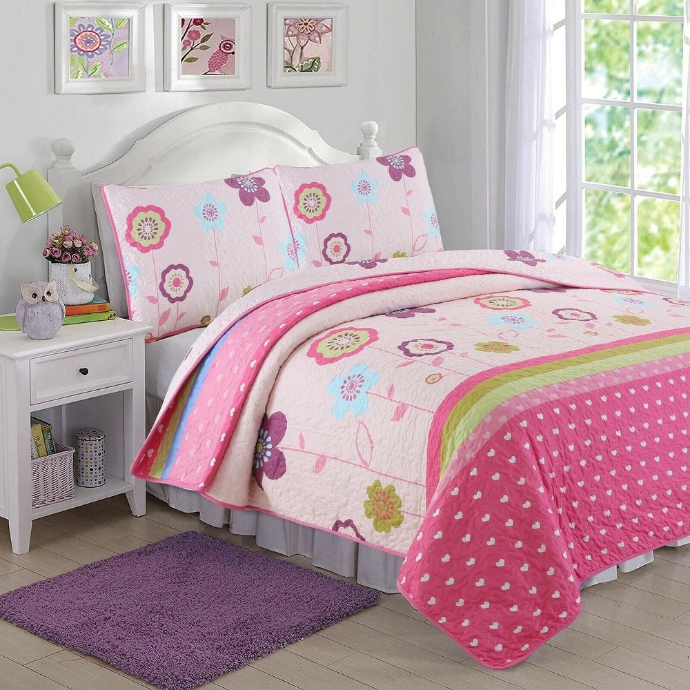 Twin Size Cozy Line Pink Owl 2 Pcs Quilt Set for Kids/Girls Bedding 