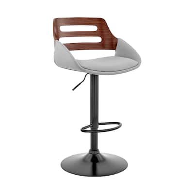 Faux Leather Adjustable Swivel Bar Stool, Walnut and Gray