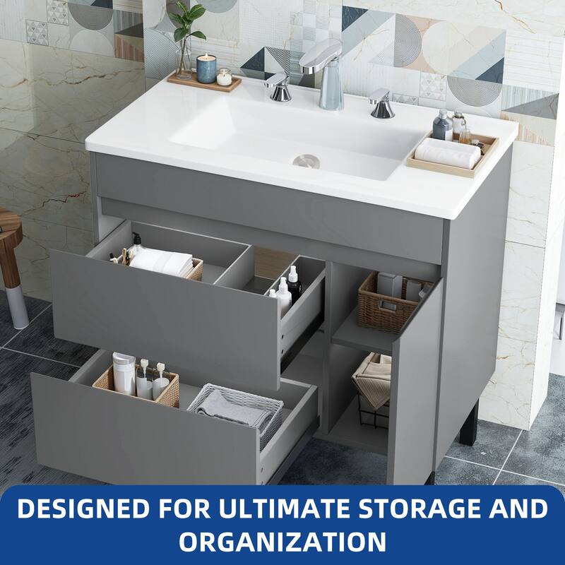 Moasis 37" Freestanding Single Bathroom Vanity with 1 Soft Closing Cabinet & 2 Drawers