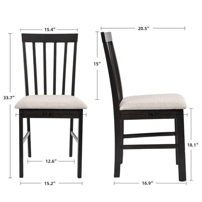 5-Piece Farmhouse Wooden Dining Room Set (1 Table+ 4 Slat Back Chairs)