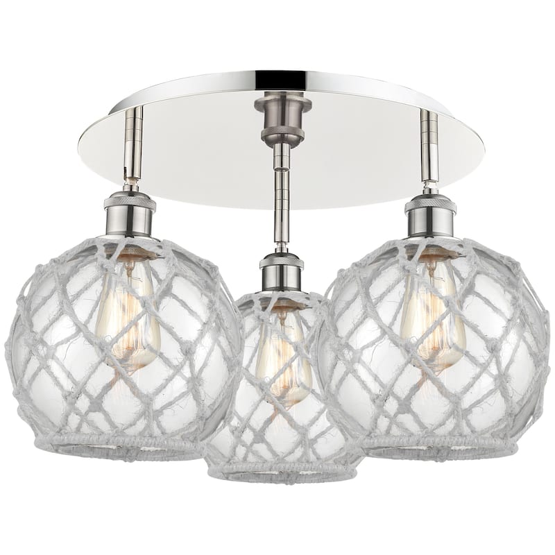 Innovations Lighting 516-3C-12-20 Farmhouse Rope Semi-Flush Farmhouse - Polished Nickel / Clear Glass with White Rope