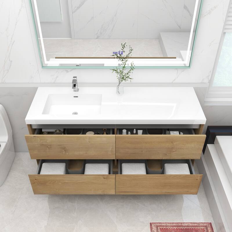 Selina 60" Wall Mounted Vanity with Single Sink on the Left - 60