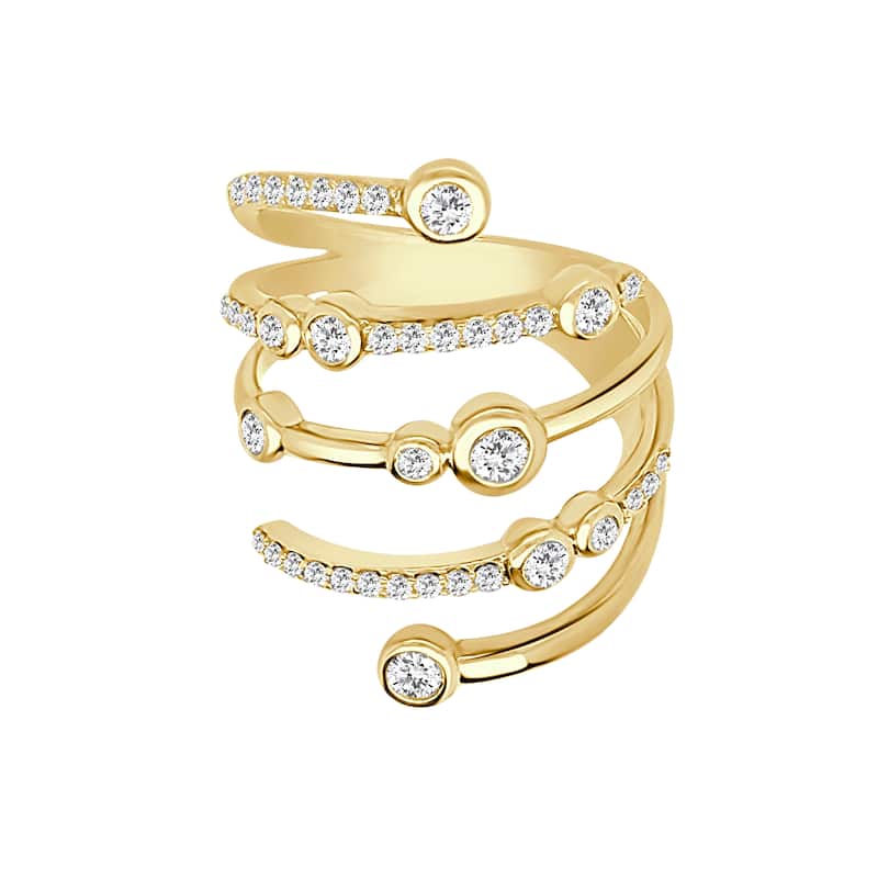 Auriya 14k Gold Lab Grown Round Diamond Bezel and Pavé Spiral Wrap Ring 0.57 ct. tw. (F-G, VS) - 5 - Yellow