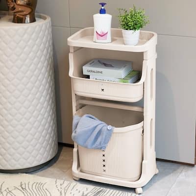 3 Tier Tall Rolling Laundry Cart with Removable Laundry Basket