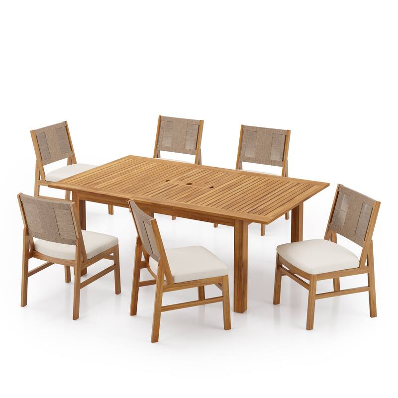 Christopher Knight Home - Outdoor Acacia Wood Dining Set with Handwoven Wicker and Expandable Table