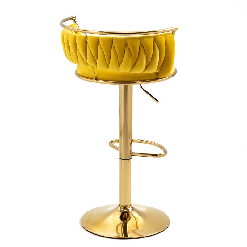 4 Set Velvet Adjustable Swivel Bar Stools With Backs