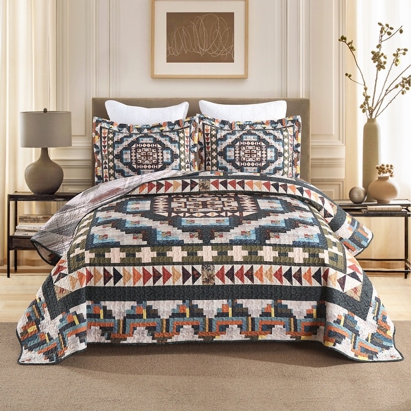 MarCielo 3 Pcs Southwestern Lightweight Maze Quilt Bedspread Set