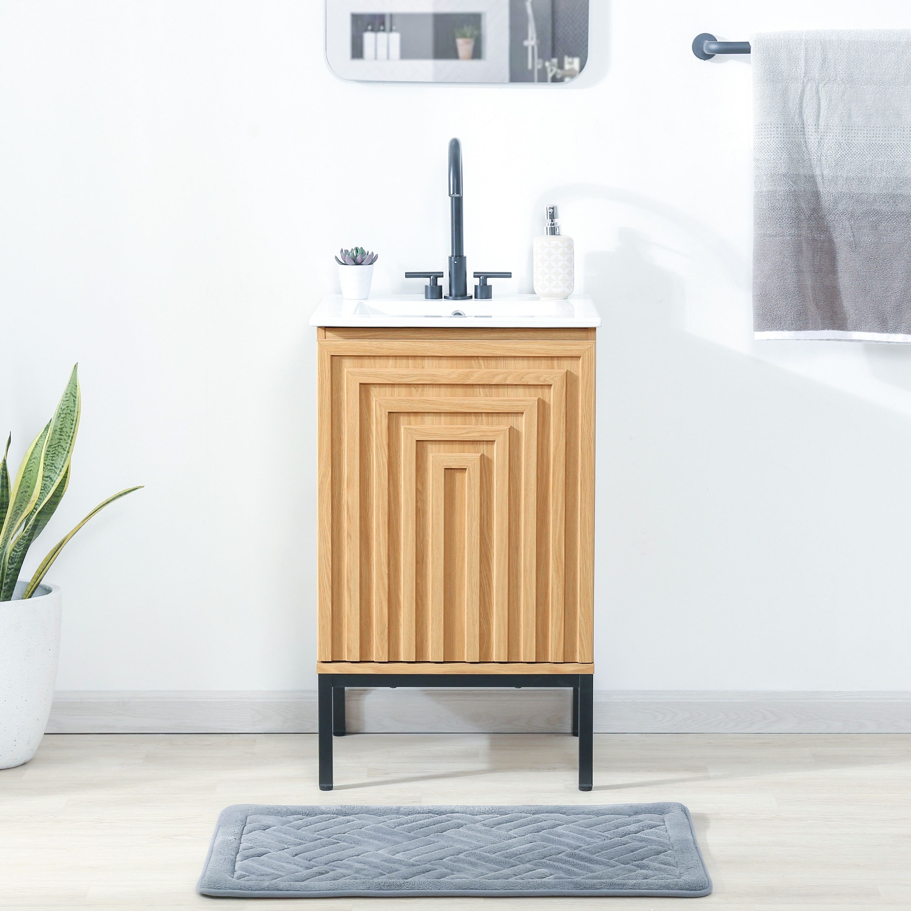 Rowan Geometric Modern 2-Shelf Soft-Close Bathroom Vanity Cabinet Only (Sink Basin Not Included)