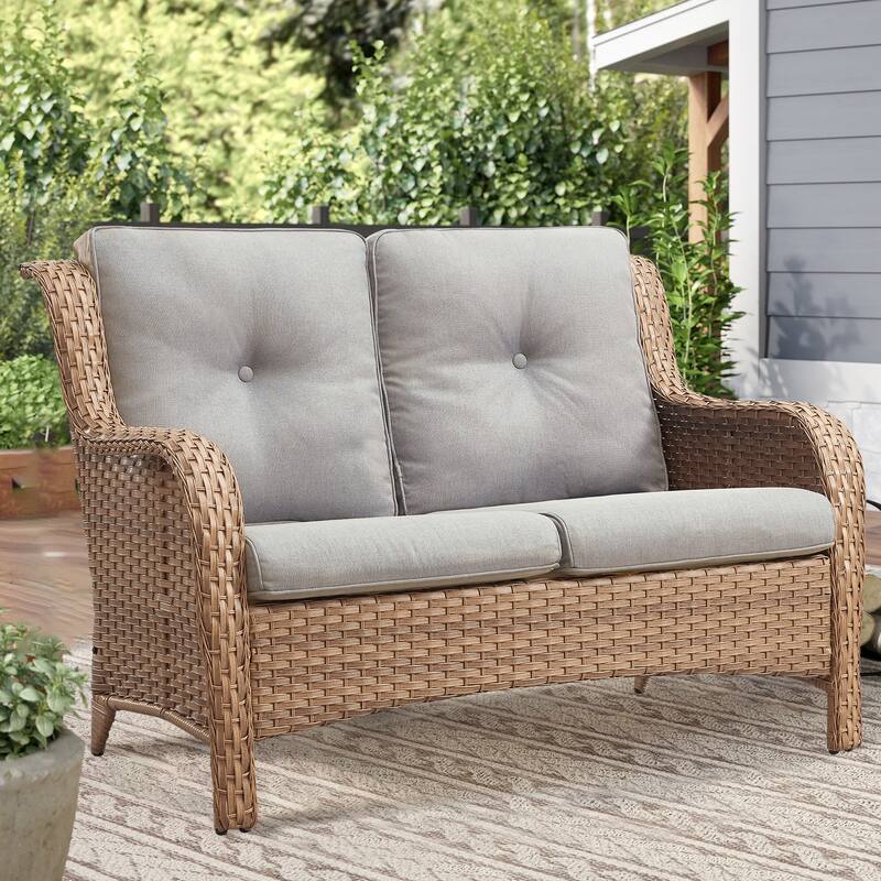 Outdoor Loveseat Sofa 2-Seat Sofa Yellow-Beige - Yellow