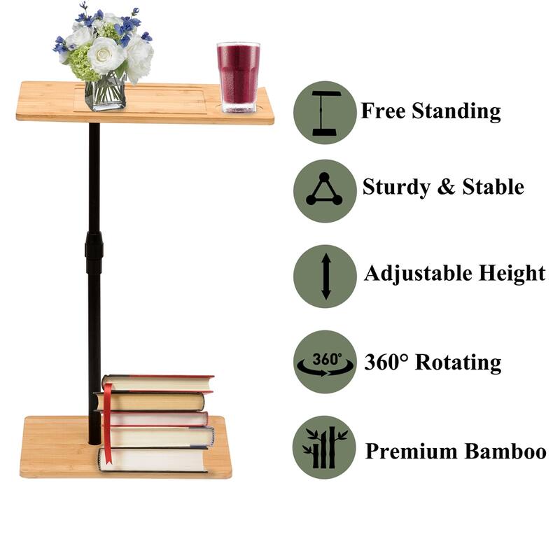 Tray Table Height Adjustable C-Shaped End Table,2 Tier Side Table