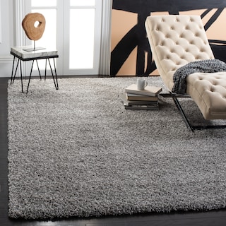 SAFAVIEH California Premium Shag Izat 2-inch Thick Area Rug - Silver - 5'3" Square