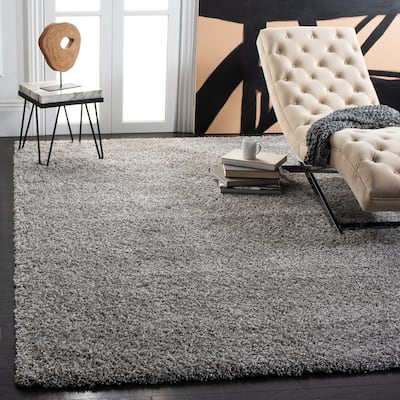 SAFAVIEH California Premium Shag Izat 2-inch Thick Area Rug - Silver - 5'3" Square