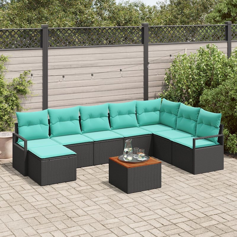 vidaXL 9 Garden Sofa Set with Cushions Black/Grey Poly Rattan - 113 x 69.7 x 27.2 - Black