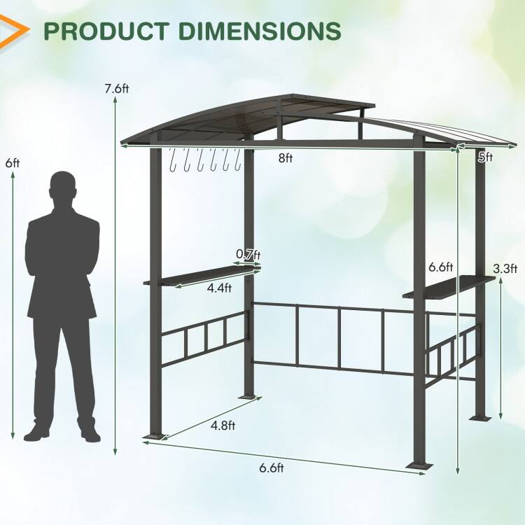 Black Polycarbonate Metal Grill Gazebo with Shelves and Hooks - 96 x 60 x 91.2 in.