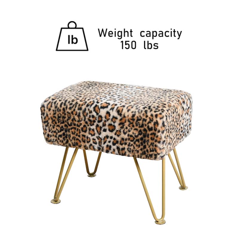 Home Soft Things Leopard Fauxfur Ottoman with Gold Metal Legs