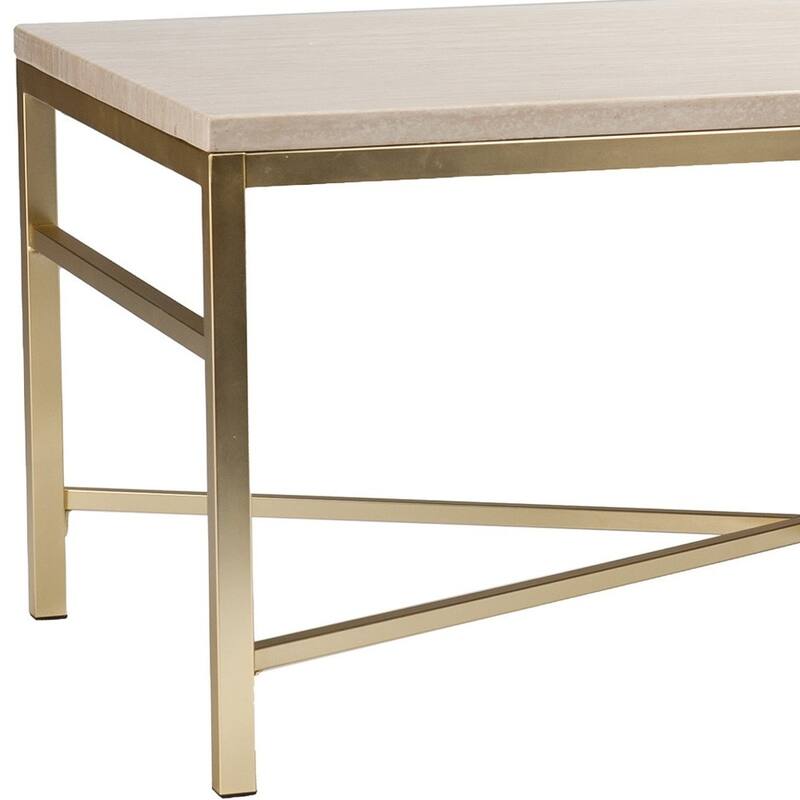42" Contemporary Off White Rectangular Coffee Table with Stone Top and Metal Base for Living Room - 42”L x 24”W x 18”H