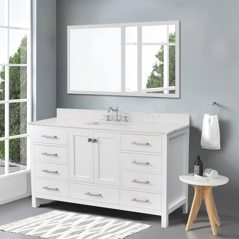 StarrySky 60 inch Undermount Single Sink Bathroom Vanity with Engineered Carrara Marble Top
