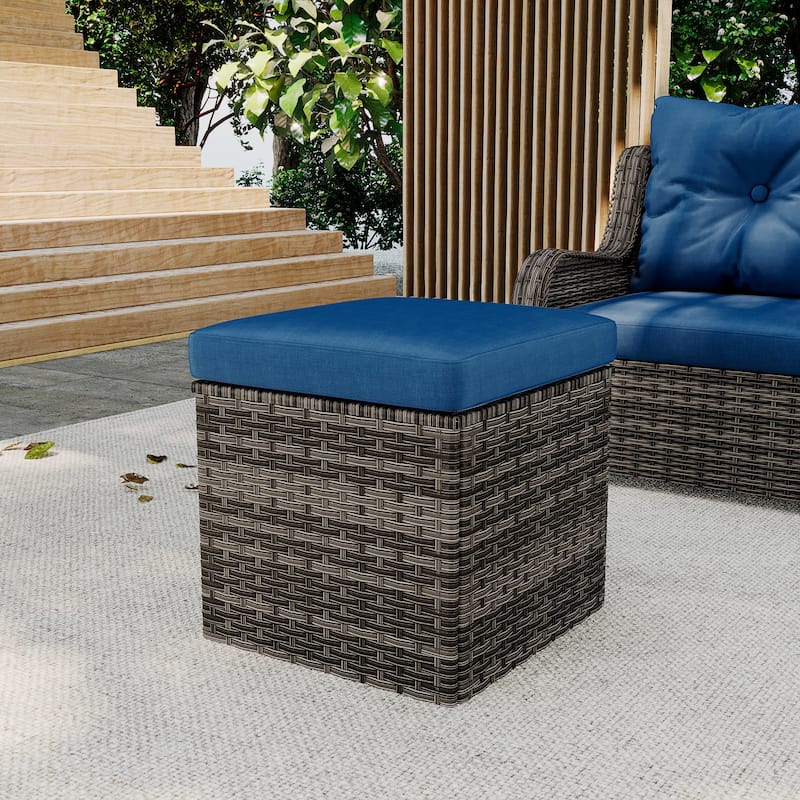 Outdoor Patio PE Wicker Ottoman with Cushion