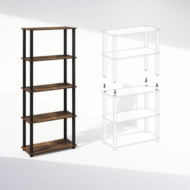 3 Tiers Wood Household Shelving Unit in Pine/Black (23.6 in. W x 29.5 in. H x 11.4 in. D), Set of 2 - 23.6