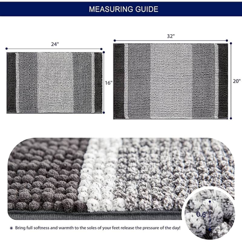 Subrtex Rugs Chenille Gradient Stripe Pattern Soft Plush Bath Rug Shower Water Absorbent Mat