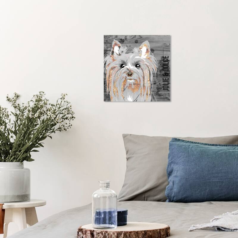 Wynwood Studio Canvas Animals Love My Yorkshire custom Gray and Light Gray Glam Wall Art Canvas Print - 12 x 12