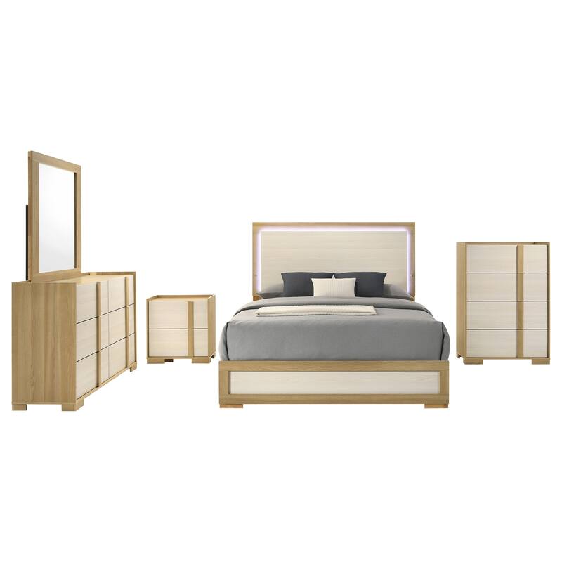 Hyle 5pc Queen Bedroom Set, Natural Brown and White Finish, Dressers