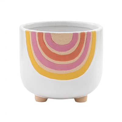 Footed Yellow,Beige And Pink Rainbow Planter