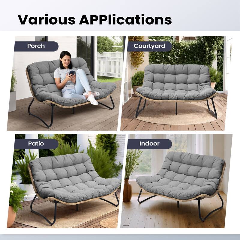 All-Weather Papasan PE Rattan Chair Single Loveseat Sets with Cushion For Indoor Outdoor