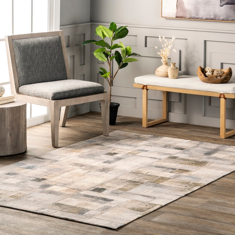 Nuloom Manon Abstract Blocks Cotton Blend Area Rug - 8' x 10' - Grey - Rectangle
