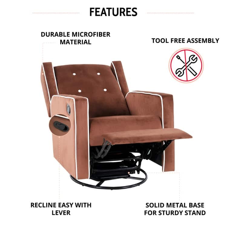 Octavia Solid Wood Microfiber Swivel Glider Rocker Recliner Chair, For Living Room, Bed Room