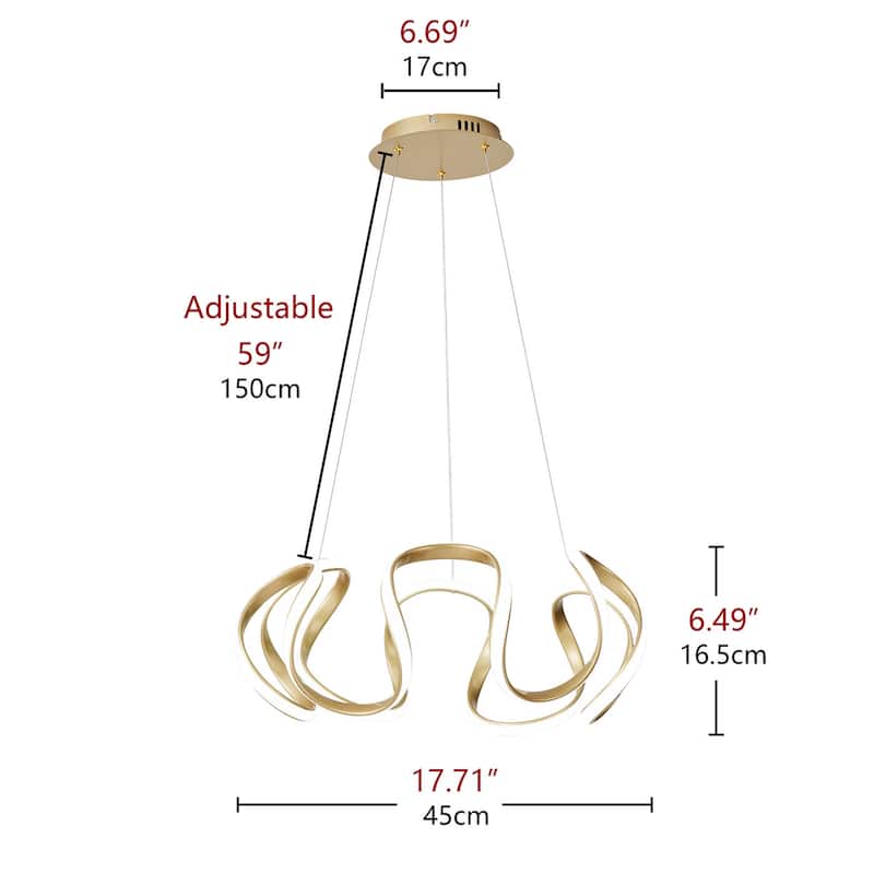 Modern Gold 1-Light Wavy Linear LED Pendant Lighting Fixture