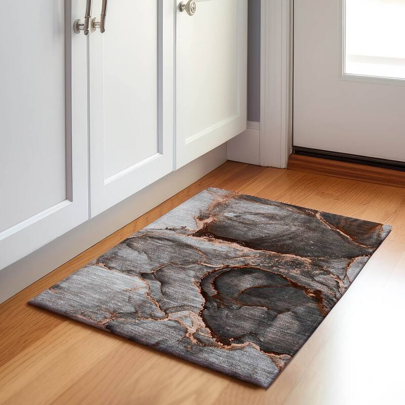 Premium Washable Super Contemporary Abstract Soft Mayfield Rug - Peach - 1' 8" x 2' 6" - Rectangle