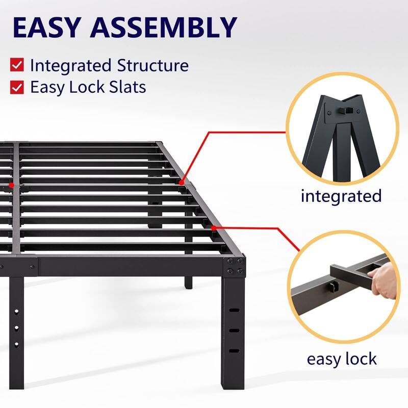18 Inch Heavy Duty Bed Frame, No Box Spring Needed, Noise Free