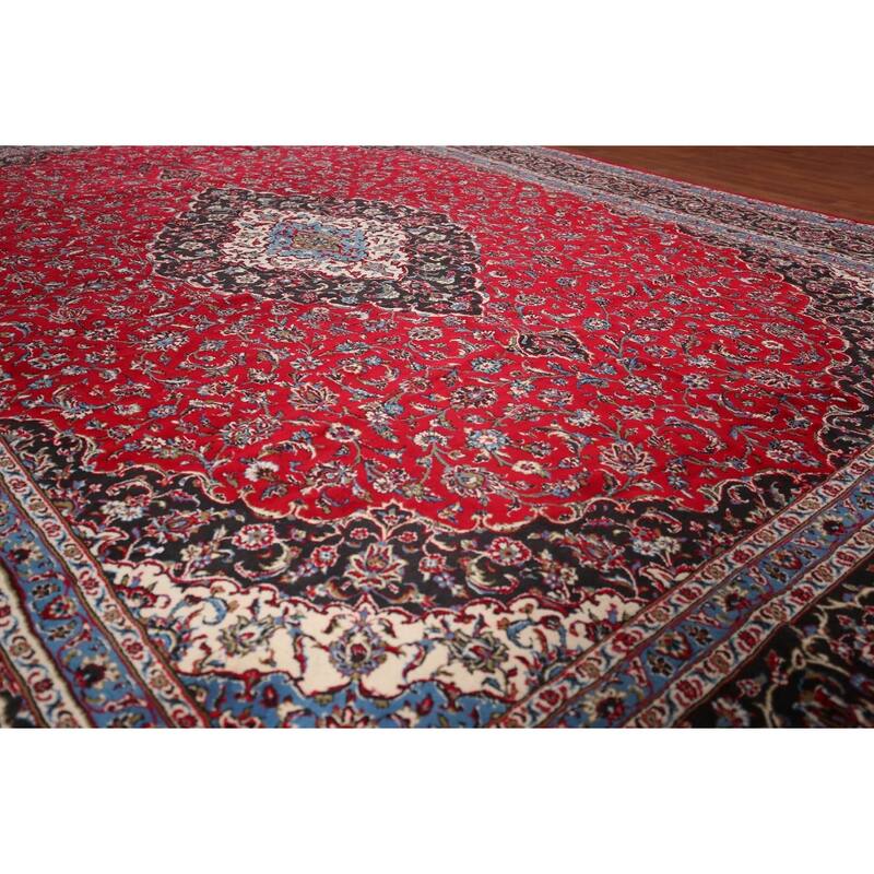 Traditional / Floral Red Kashan Turkish Rug Machine-Made Carpet - 9'7" x 12'11"