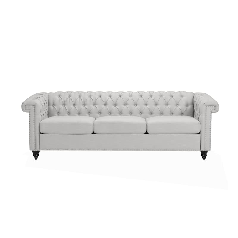 Grey Fabric 3-Seater Chesterfield-Style Sofa