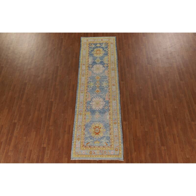 Vegetable Dye Oushak Turkish Runner Rug Hand-knotted Wool Carpet - 3'1"x 10'8"
