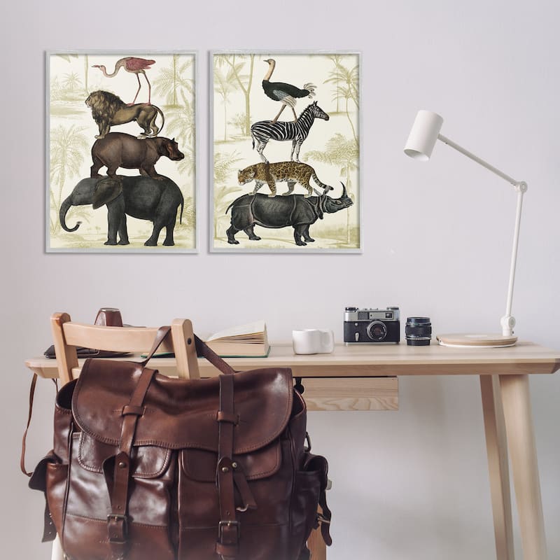 Stupell Stacked Safari Animals Framed Giclee Art Design By Victoria Barnes (Set of 2)