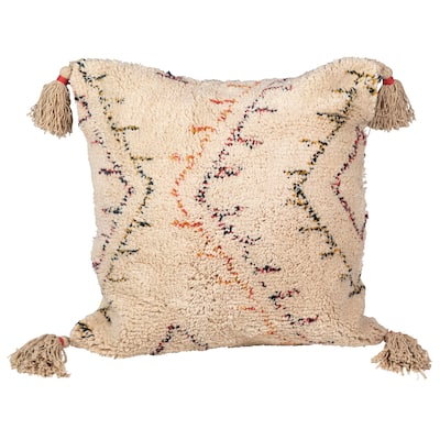 Henderson Hand Woven Natural Cotton Shag Beige 20x20 Square Throw Pillow
