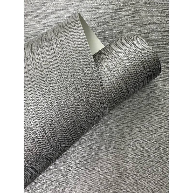 Modern Gray Silver Faux Fabric Dimensional Stria Lines, Charcoal Interior Accent - Double Roll