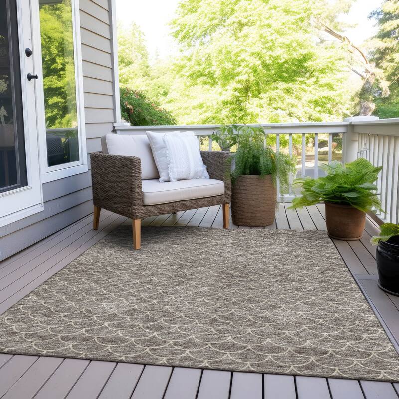 Machine Washable Indoor/ Outdoor Chantille Modern Geo Rug - Taupe - 10' x 14'