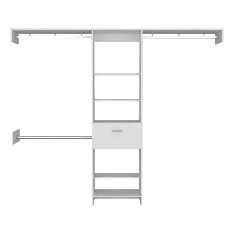 Closet System, Five Open Shelves, One Drawer, Three Metal Rods