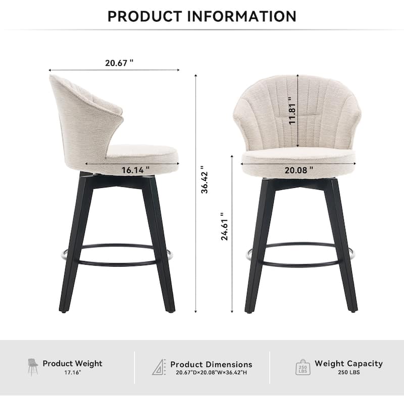 Ostweer Furniture 25" White Wing Back Swivel Bar Stools Set of 2