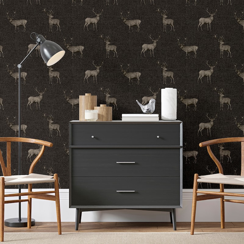 Arthouse Hank Charcoal Stag Wallpaper