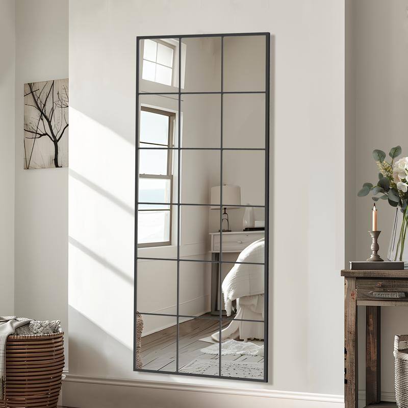 Wrought Iron Grid Full Length Arch Rectangle Frame Window Mirror Freestanding