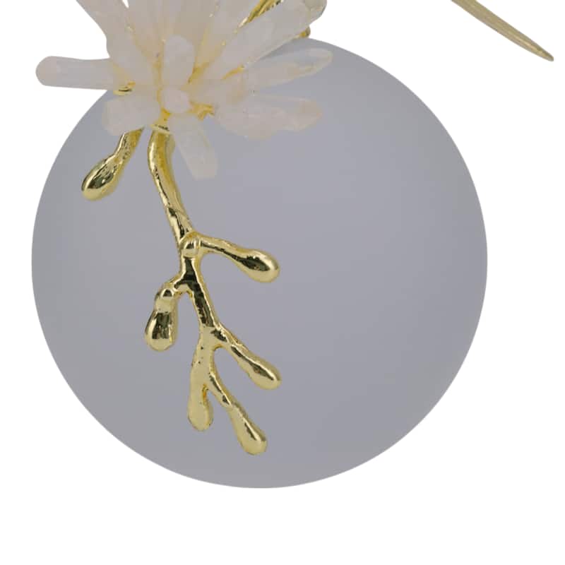 Metal Bird Statue with Crystal Sphere Base - 7", Gold & White - 7.0"