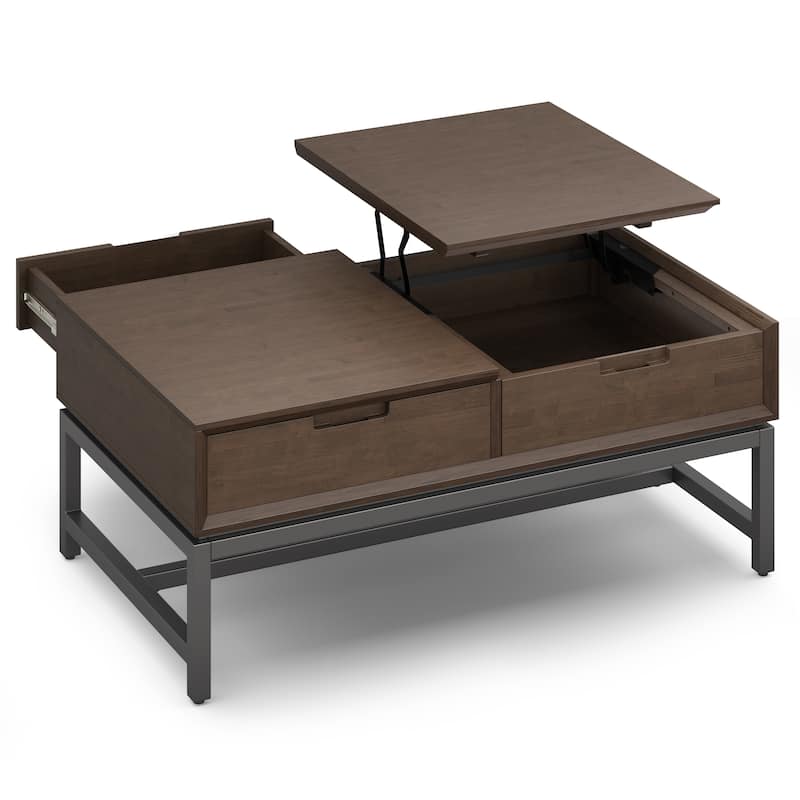 WYNDENHALL Devlin SOLID HARDWOOD 48 inch Wide Rectangle Modern Industrial Lift Top Coffee Table in Walnut Brown