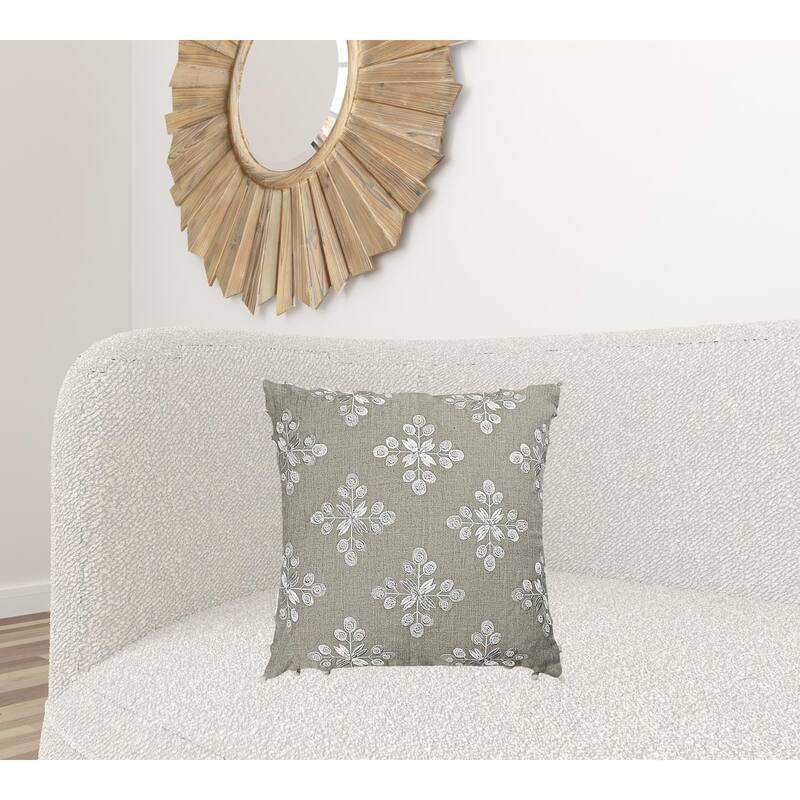 20" Beige and Ivory Throw Pillow with Embroidery - Polyester - 20.00 in. x 20.00 in. x 4.00 in. - Pillow Sets - Beige/Ivory
