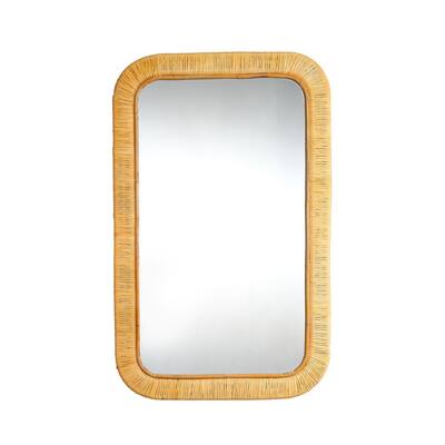 Mirror with Rectangular Woven Rattan Frame, Brown and Silver